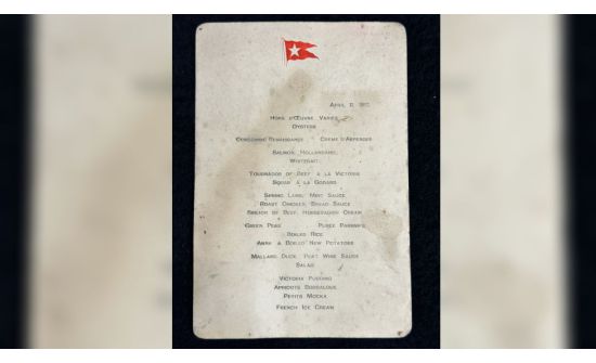 “Титаник” хөлгийн I зэрэглэлийн зорчигчдын оройн хоолны цэсийг дуудлагаар худалдана